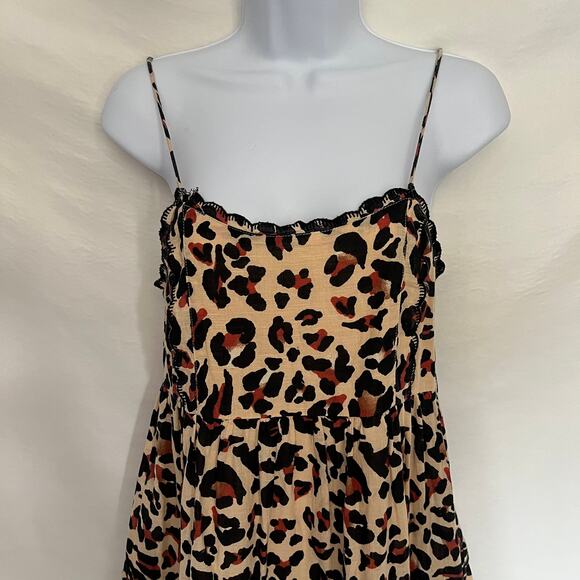 URBAN OUTFITTERS Cheetah Mini Dress Size XS Beige Spaghetti Strap Cosplay Tiered - Picture 2 of 13